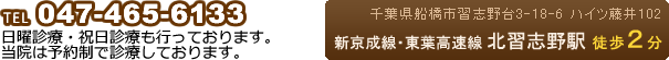 tel 047-465-6133　日曜診療・祝日診療も行っております。